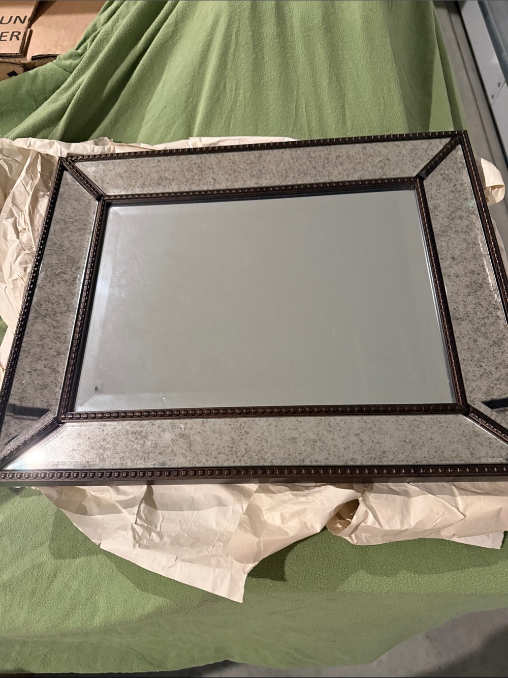 Antiqued Silver and Brown Rectangular Wall Mirror